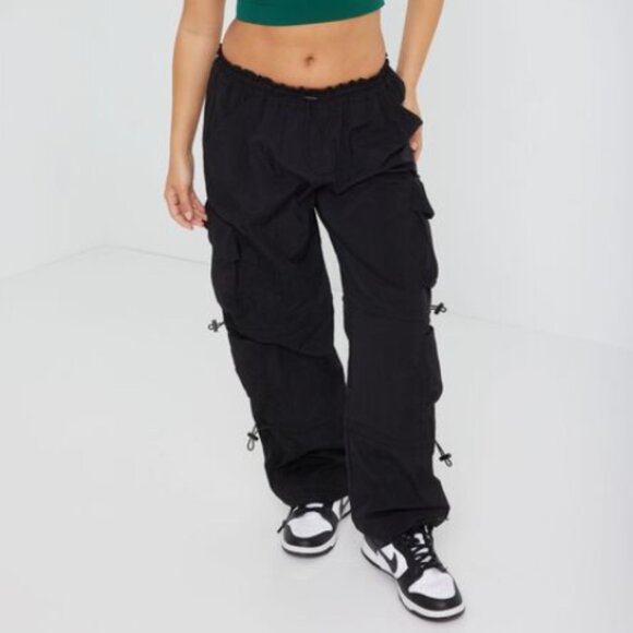 Garage Pants - Garage Black Cargo Track Pants with Drawstring Details